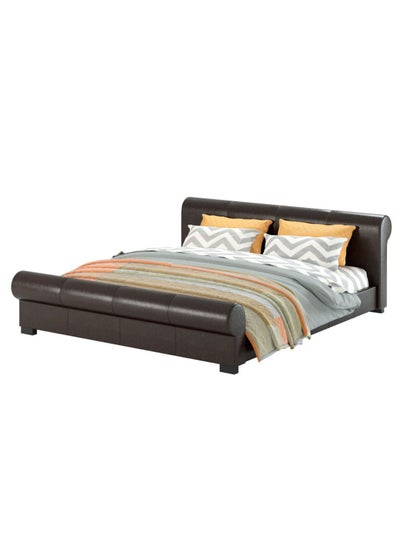Buy Scrolled Platform Bed With Mattress Espresso 180 x 200cm in UAE