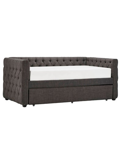 Buy Tufted Nailhead Chesterfield Trundle Daybed With Mattress Dark Grey in UAE