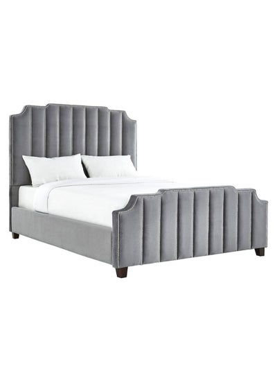 Buy Chareau Nailhead Bed With Mattress Grey 180 x 200cm in UAE