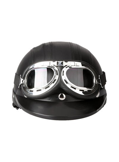 Buy German Style Motorcycle PU Half Helmet Safety Goggles in Saudi Arabia