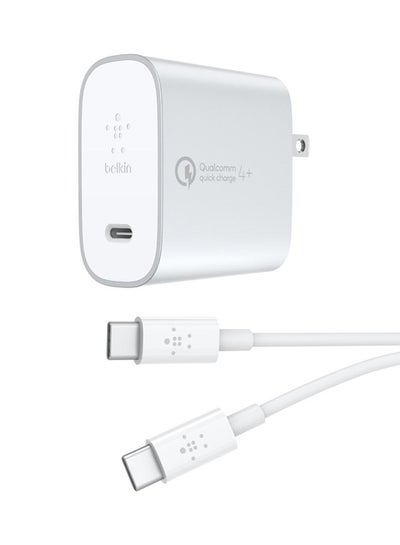 Buy BoostCharge USB-C Home Charger + Cable With Quick Charge 4+, Type C Charger With 1.5 M Cable, For iPhone 15, Samsung Galaxy S24, S23, iPad, Macbook, Note, Pixel And More Silver in Saudi Arabia