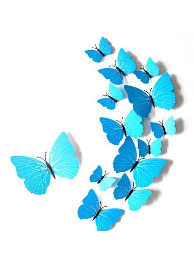 Buy 12-Piece 3D Butterfly Wall Sticker Set Blue 12cm in UAE