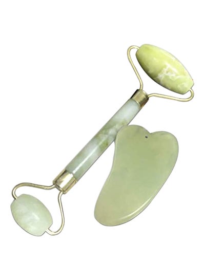 Buy Facial Puffiness Massager Roller With Gua Sha Scraper Green/Gold in UAE