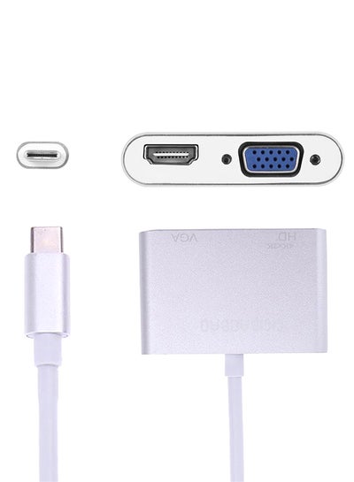 Buy 2 In 1 USB 3.1 Type C To VGA HDMI 4K UHD Adapter Silver in UAE
