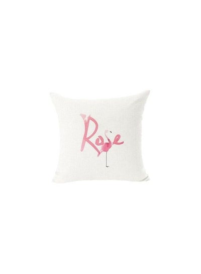 Buy Flamingo Flowers Printed Cushion Cover linen White/Pink 45x45cm in UAE