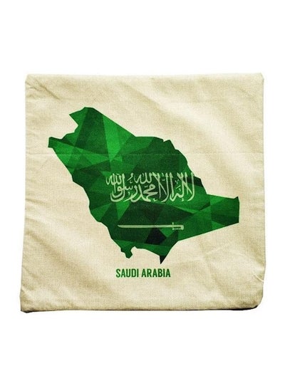 Buy Printed Cushion Pillow linen White/Green 45x45cm in UAE