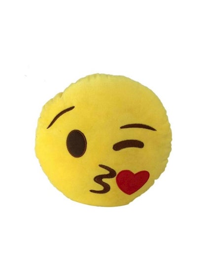 Buy Emoticon Shaped Bolster Round Cushion cotton Yellow/Black/Red 30cm in UAE