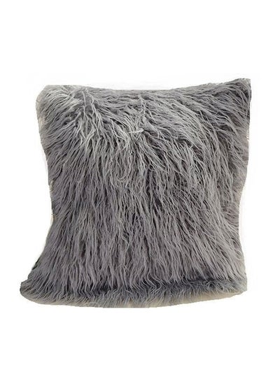 Buy Decorative Fur Pillow polyester Grey 45x45cm in UAE