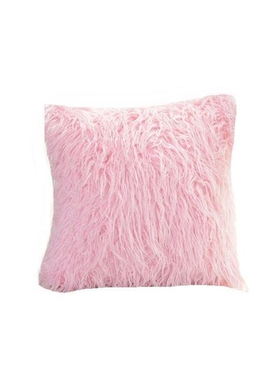 Buy Decorative Fur Pillow Polyester Pink 45x45cm in UAE