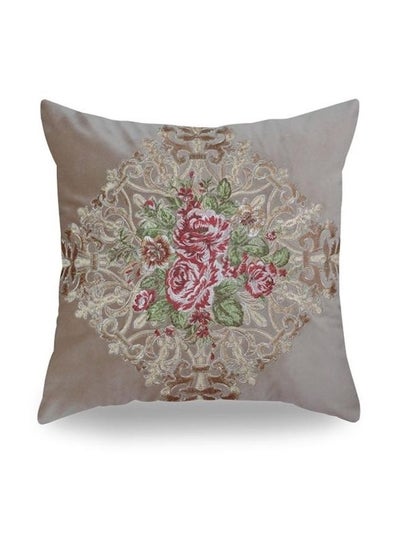 Buy Embroidery Decorative Cushion Brown/Pink/Green 50x50cm in UAE