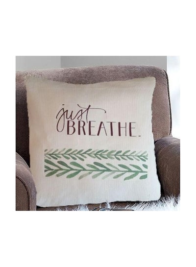 Buy Just Breathe Printed Decorative Cushion Cover White/Red/Green 45x45cm in UAE