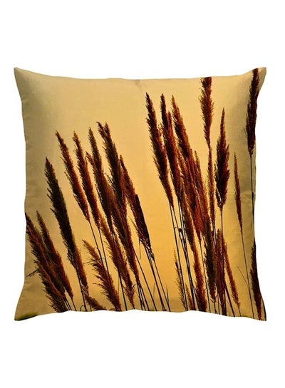 Buy Leaf Printed Cushion polyester Gold/Brown 40x40cm in UAE