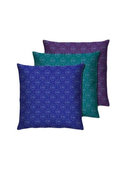 Buy 3-Piece Floral Abstract Printed Cushion Polyester Blue/Green/Purple 40x40cm in UAE