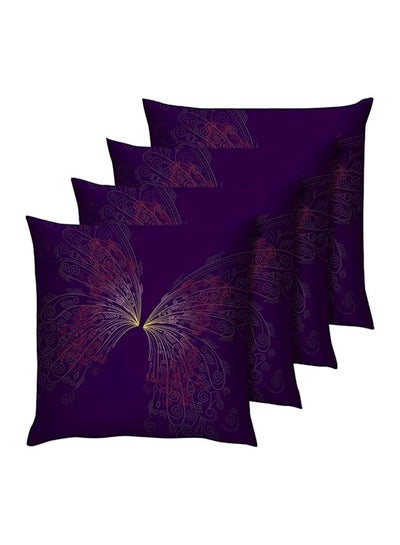 اشتري 4-Piece Butterfly Printed Cushion بوليستر أزرق/ بنفسجي/ أحمر 40x40 سنتيمتر في الامارات