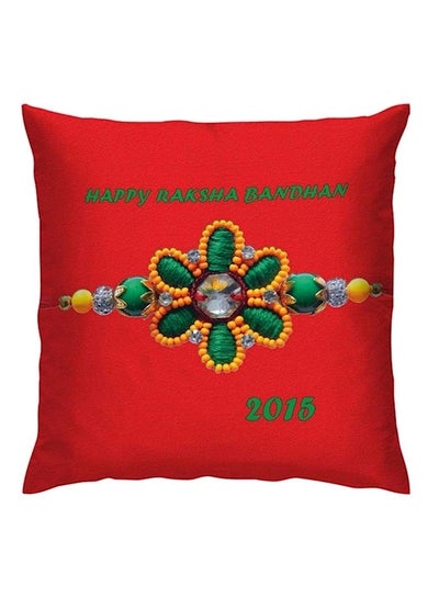 Buy Raksha Bandhan Printed Cushion polyester Red/Green/Yellow 40x40cm in UAE