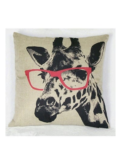 اشتري Nerdy Giraffe Printed Cushion Cover كتان أزرق/أحمر/بيج 45x45 سنتيمتر في الامارات