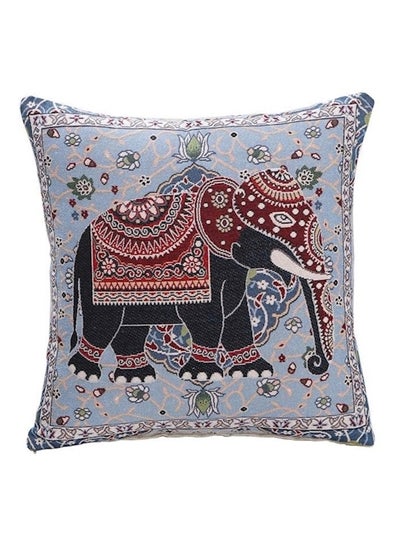 Buy Printed Cushion Cover linen Blue/Black/Brown 45x45cm in UAE