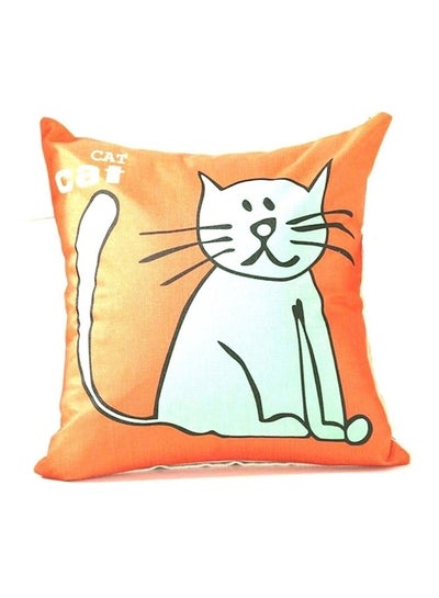 اشتري Cat Printed Decorative Cushion Cover برتقالي/أخضر 45x45 سنتيمتر في الامارات