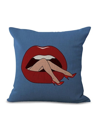 Buy Lips Designed Decorative Cushion Cover Blue/Red/Beige 45x45cm in UAE