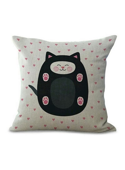 Buy Cute Cat Designed Decorative Cushion Cover Black/Beige/Pink 45x45cm in UAE