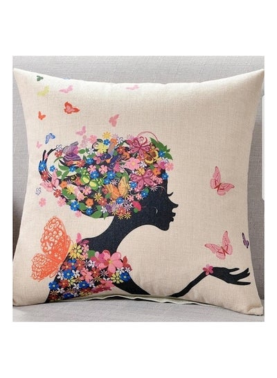 اشتري Flower Lady Printed Decorative Cushion Cover أزرق/أحمر/بيج 45x45 سنتيمتر في الامارات