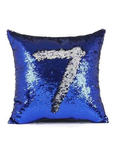 Buy Sequin Embroidery Cushion Blue/Silver in UAE