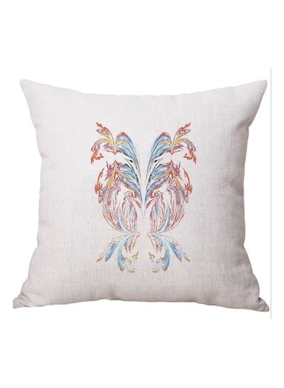 Buy Feather Printed Cushion linen Beige/Blue/Red in UAE