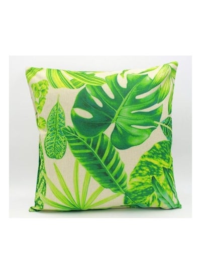 Buy Leaf Printed Cushion Cover cotton Beige/Green 45x45cm in UAE