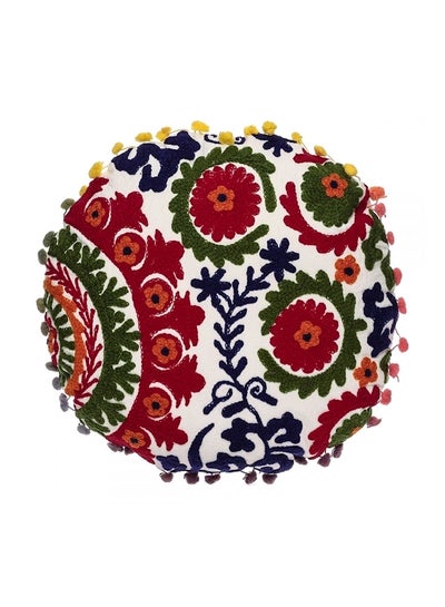 Buy Round Embroidered Cushion Cotton White/Red/Green 30x60cm in UAE