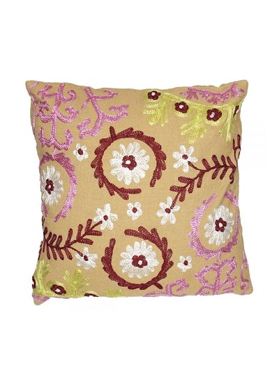 Buy Embroidered Cushion cotton Beige/Brown/Pink 40x40cm in UAE