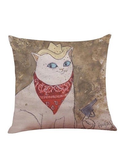 Buy Cat Bandit Printed Decorative Cushion Brown/White/Red 45x45cm in UAE