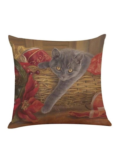 اشتري Cat Printed Decorative Cushion رمادي/أحمر/أصفر 45x45 سنتيمتر في الامارات