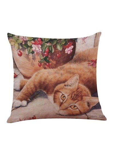 Buy Cat Printed Decorative Cushion Brown/White 45x45cm in UAE