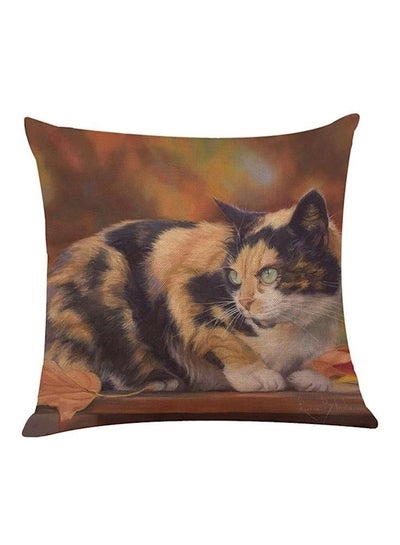 Buy Cat Printed Decorative Cushion Yellow/Black 45x45cm in UAE