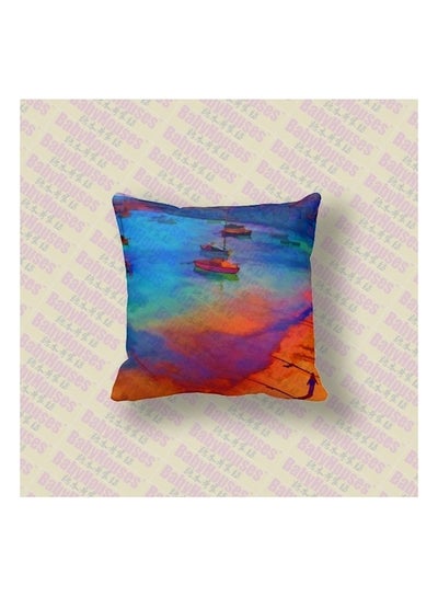 Buy Printed Cushion Cover linen Orange/Blue/Green 45x45cm in UAE