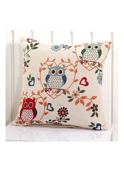 اشتري Owl Printed Cushion Cover كتان Beige/Red/Blue 45x45 سنتيمتر في الامارات