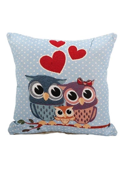 اشتري Owl Printed Cushion Cover كتان Red/Blue/Brown 45x45 سنتيمتر في الامارات