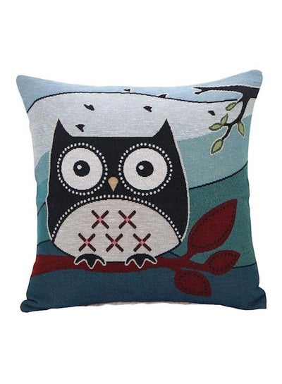 Buy Owl Printed Cushion Cover linen Green/Grey/Black 45x45cm in UAE