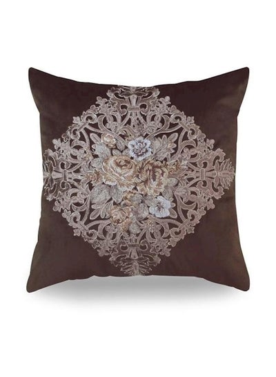 Buy Embroidery Decorative Cushion Brown/White 50x50cm in UAE