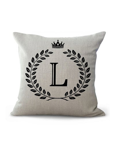 اشتري Alphabet L Print Decorative Cushion Cover بيج / أسود 45x45 سنتيمتر في الامارات