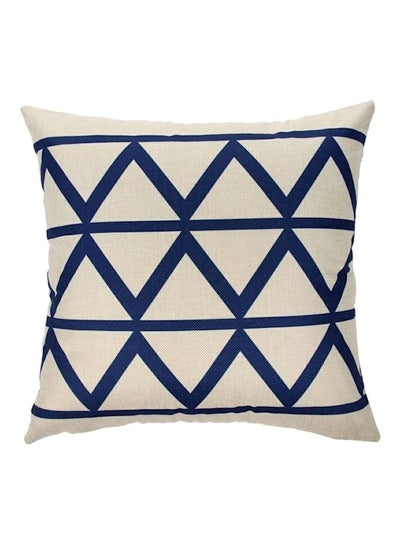 Buy Geometric Design Decorative Cushion Cover Beige/Blue 45x45cm in UAE