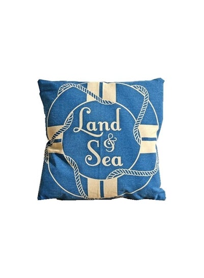 Buy Land And Sea Printed Cushion cotton Blue/Beige 40x40cm in UAE