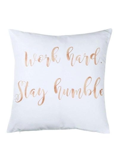 Buy Printed Cushion Cover Polyester White/Gold 45x45cm in UAE