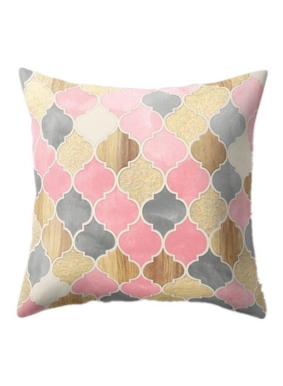 Buy Geometric Printed Cushion Cover linen Pink/Grey/Beige 45x45cm in UAE