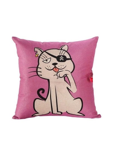 Buy Printed Cushion Cover linen Pink/Beige/Black 45x45cm in UAE