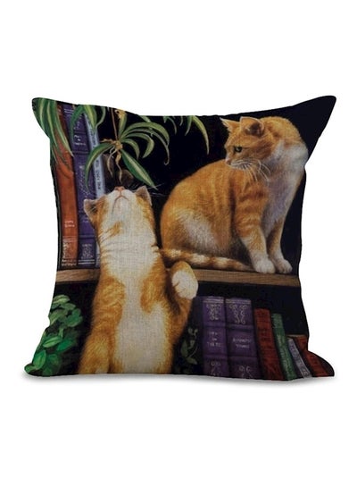 Buy Cats Printed Cushion Cover Combination Orange/Black/Green 45 x 45cm in UAE