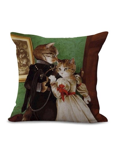 اشتري Couple Cat Printed Cushion Cover مختلطة أخضر/بني/بيج 45x45 سنتيمتر في الامارات