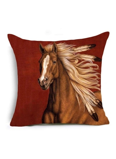 Buy Horse Printed Decorative Cushion Cover Red/Brown/Beige 45x45cm in UAE