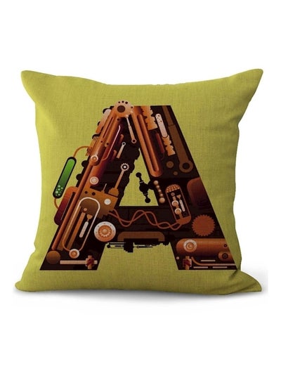 Buy Letter A Printed Decorative Cushion Cover Green/Brown 45x45cm in UAE