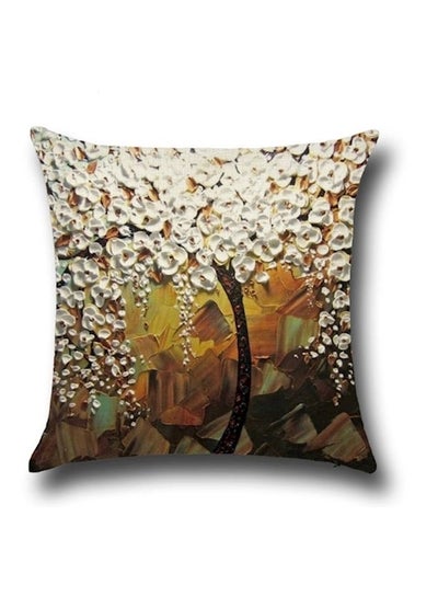 Buy Printed Cushion Cover cotton White/Brown/Yellow 45x45cm in UAE